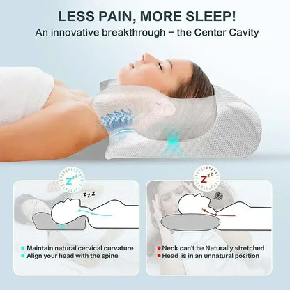 SnoreShift SilentSleeper Pillow infographic showcasing ergonomic design and benefits for better sleep.